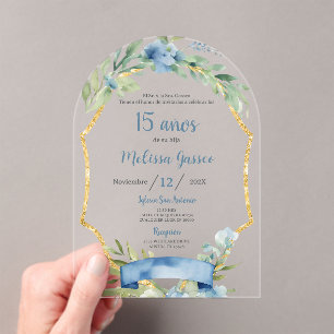 Invitations En Acrylique Dusty Blue Quinceañera