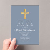 Invitations En Acrylique Dusty Blue Religious Cross Boy First Communion (In situ (ordinateur de poche))