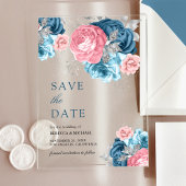 Invitations En Acrylique Dusty Blue Rose Floral Rose Mariage Enregistrer la