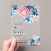 Invitations En Acrylique Dusty Blue Rose Floral Rose Mariage Enregistrer la (In situ (ordinateur de poche))