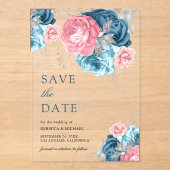 Invitations En Acrylique Dusty Blue Rose Floral Rose Mariage Enregistrer la (Recto)
