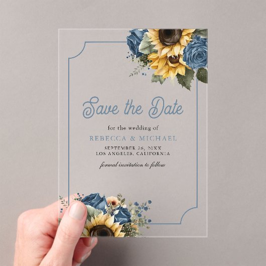 Invitations En Acrylique Dusty Blue Roses Sunflower Mariage Enregistrer la (In situ (ordinateur de poche))