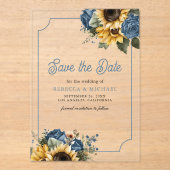 Invitations En Acrylique Dusty Blue Roses Sunflower Mariage Enregistrer la  (Recto)