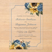 Invitations En Acrylique Dusty Blue Roses Sunflowers Wedding (Recto)