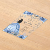 Invitations En Acrylique Dusty Blue Silver Floral Princess SWEET 16 (Poser)