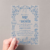 Invitations En Acrylique Dusty Blue Toile Floral Bow Baby Boy Douche pour b (In situ (ordinateur de poche))