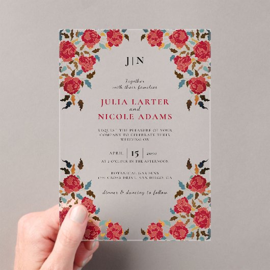 Invitations En Acrylique Dusty Elegant Golden Red Rose Mariage (In situ (ordinateur de poche))