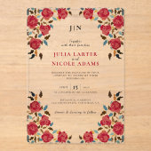 Invitations En Acrylique Dusty Elegant Golden Red Rose Mariage (Recto)
