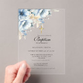 Invitations En Acrylique Dusty Fleur sauvage d'or bleu premier saint baptêm (In situ (ordinateur de poche))