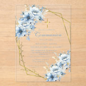 Invitations En Acrylique Dusty Fleur sauvage d'or bleu première communion s (Recto)