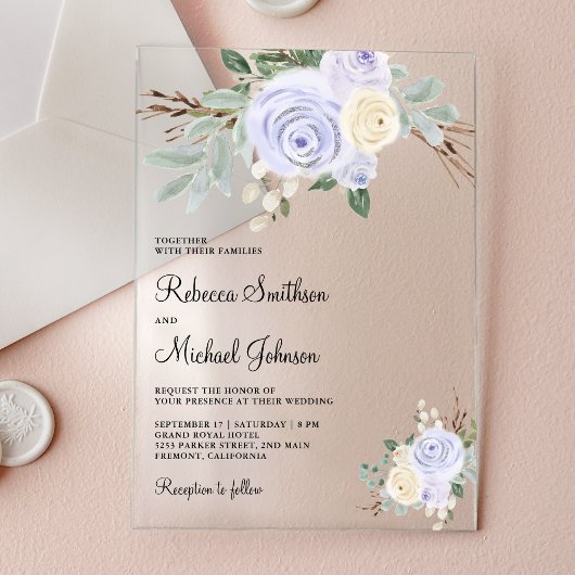 Invitations En Acrylique Dusty Pastel Purple Floral Wedding
