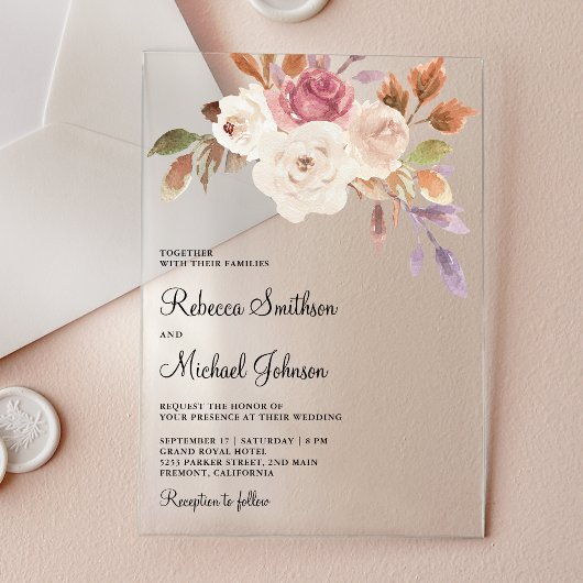 Invitations En Acrylique Dusty Pink Ivory Floral Wedding