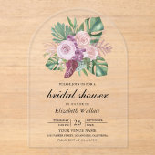 Invitations En Acrylique Dusty Pink Roses Tropical Monstera Bridal Shower (Recto)