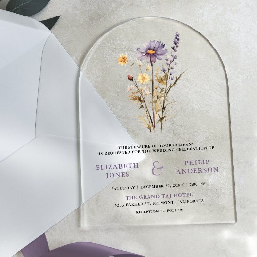 Invitations En Acrylique Dusty Purple Boho Wildflower Wedding