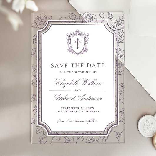 Invitations En Acrylique Dusty Purple Catholic Wedding Save the Date
