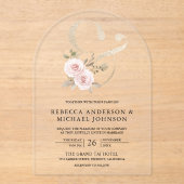 Invitations En Acrylique Dusty Rose Blush Floral Ampersand Wedding (Recto)
