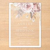 Invitations En Acrylique Dusty Rose & Blush Wedding White Border (Recto)