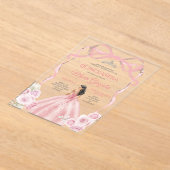 Invitations En Acrylique Dusty rose Bow Princess Silver Crown Quinceañera (Poser)