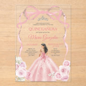 Invitations En Acrylique Dusty rose Bow Princess Silver Crown Quinceañera (Recto)