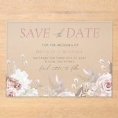 Invitations En Acrylique Dusty Rose & Ivory Enregistrer La Date Mariage (Recto)