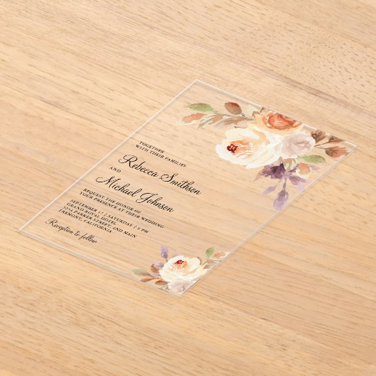Invitations En Acrylique Earthy Dusty Peach Floral Wedding (Poser)