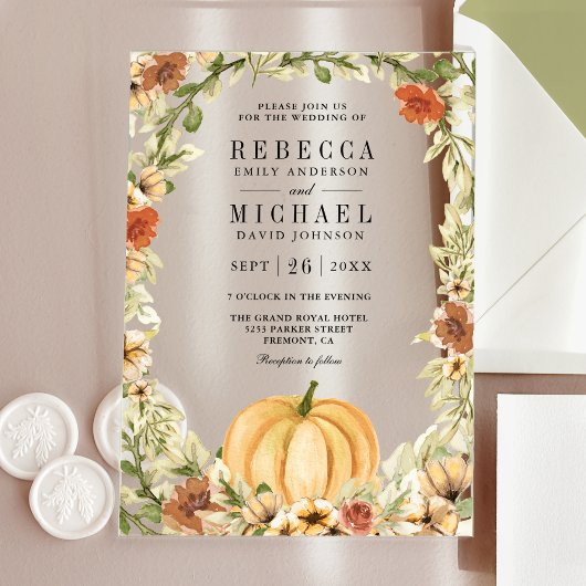 Invitations En Acrylique Earthy Floral Pumpkin Terracotta Wedding