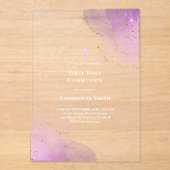 Invitations En Acrylique eau violette éclaboussure première sainte communio (Recto)