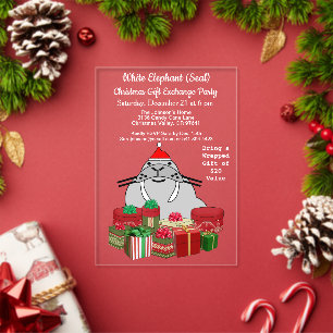 Invitations En Acrylique Échange de cadeaux de Noël Phoque Eléphant Blanc