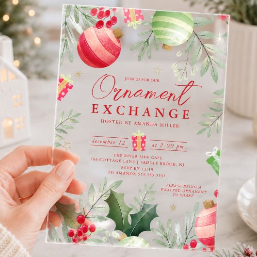 Invitations En Acrylique Échange d'ornements de Noël