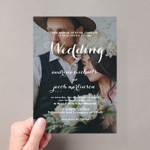 Invitations En Acrylique Écriture Calligraphique Chic Mariage Photo Classiq