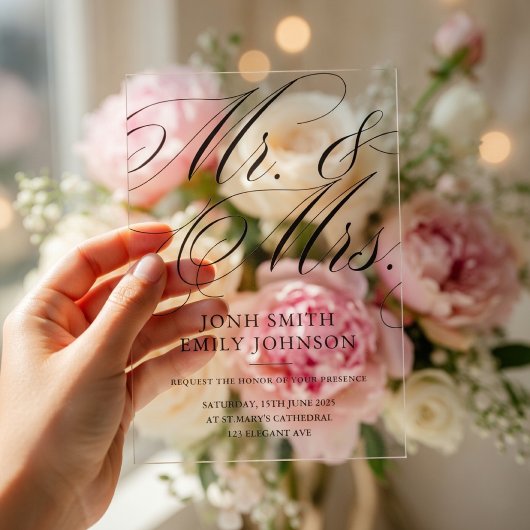 Invitations En Acrylique Écriture Calligraphique Élégante Mr & Mrs Script