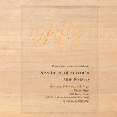 Invitations En Acrylique Écriture dorée 50e anniversaire clair (Recto)