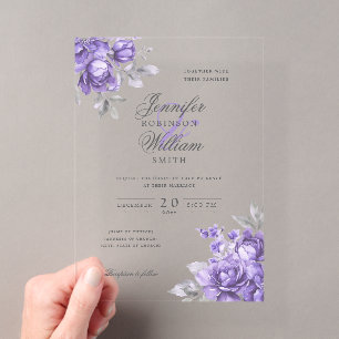 Invitations En Acrylique Écriture élégante Mariage Floral Pourpre Rustique