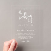 Invitations En Acrylique Écriture manuscrite moderne mariage blanc (In situ (ordinateur de poche))