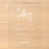 Invitations En Acrylique Écriture manuscrite moderne mariage blanc (Recto)