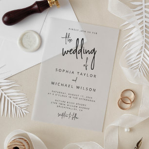 Invitations En Acrylique Écriture manuscrite moderne noire pour mariage