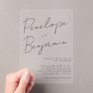 Invitations En Acrylique Écriture manuscrite noire moderne Mariage Tout en