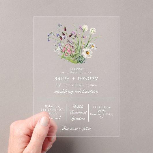 Invitations En Acrylique Effacer le Mariage Fleur sauvage moderne transpare (In situ (ordinateur de poche))