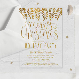 Invitations En Acrylique Effet de feuille d'or Typographie Joyeux Noël Fête