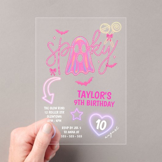 Invitations En Acrylique Éffrayant Fantôme Neon rose Halloween Anniversaire (In situ (ordinateur de poche))