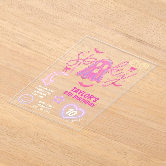 Invitations En Acrylique Éffrayant Fantôme Neon rose Halloween Anniversaire (Poser)