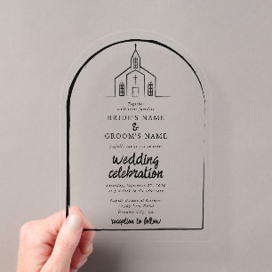 Invitations En Acrylique Église Dessinée à la Main Mariage Traditionnel Fan