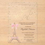 Invitations En Acrylique Eiffel Tower Bow Gold Diamonds Black Sweet 16 (Recto)