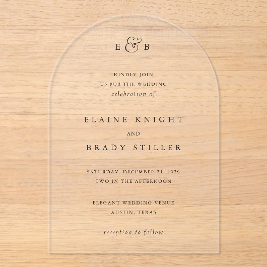 Invitations En Acrylique Elaine Monogram Mariage élégant (Recto)