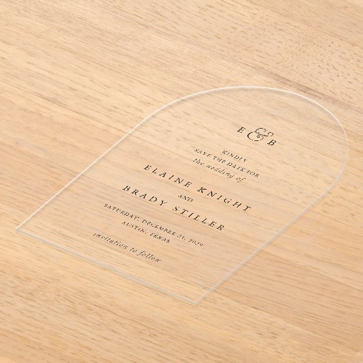 Invitations En Acrylique Elaine Monogram Mariage élégant Enregistrer la dat (Poser)