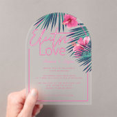 Invitations En Acrylique Electric Love Neon rose Tropical Mariage rétro (In situ (ordinateur de poche))