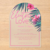 Invitations En Acrylique Electric Love Neon rose Tropical Mariage rétro (Recto)