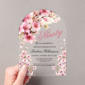Invitations En Acrylique Elégance Arc Floral Rose 90ème anniversaire (In situ (ordinateur de poche))