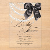 Invitations En Acrylique  Elegance Black Bow Pearls Bridal Shower Acrylic (Recto)
