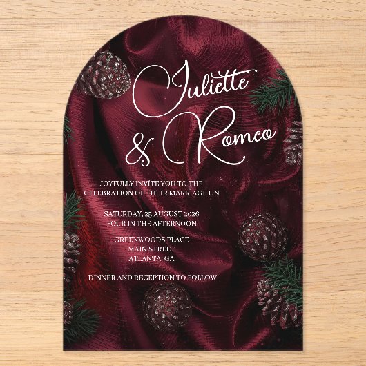 Invitations En Acrylique Élégance Bourguignonne (Recto)